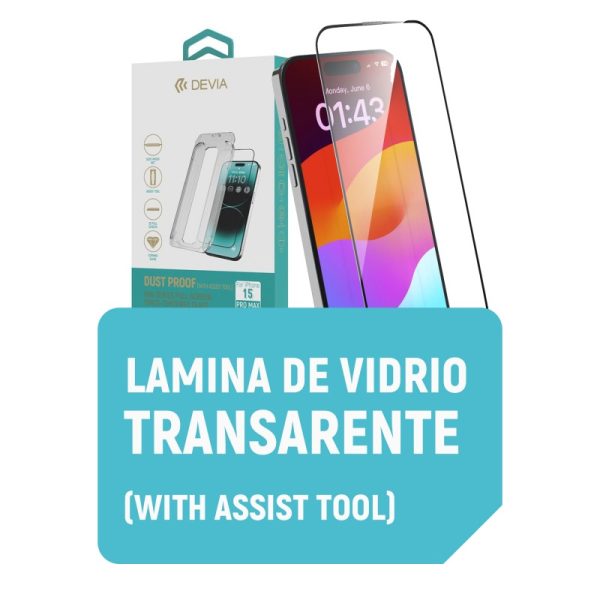 iPhone 15: Vidrio Transparente (con herramienta de asistencia)