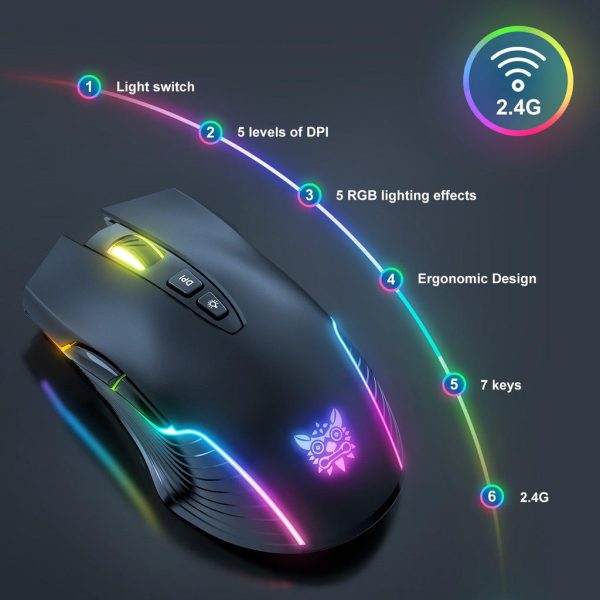 cw905_black (3) Mouse Inalambrico Onikuma CW905 Negro