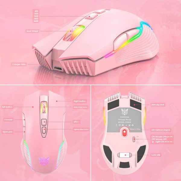 Mouse Inalambrico Onikuma CW905 Rosado