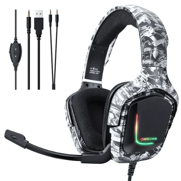 ONIKUMA K20 Diseño Auriculares De Juego Con Cable Con Micrófono RGB Luz