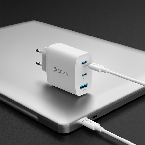 65w devia (4) Kit Cargador Devia 65W GaN Carga Rápida 3 Puertos mas Cable C a C