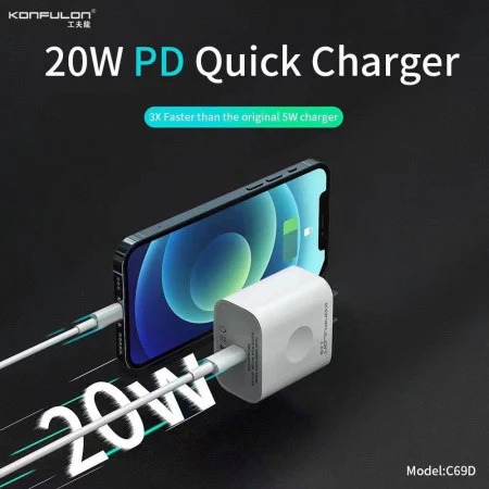 Kit Cargador KONFULON C69D USB-C a Lightning Carga Rápida iPhone