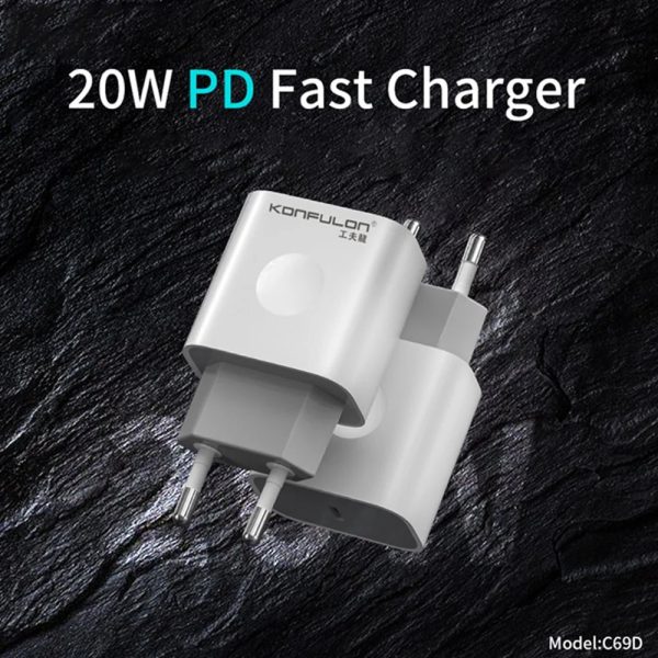 Kit Cargador KONFULON C69D USB-C a Lightning Carga Rápida iPhone