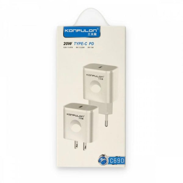Kit Cargador KONFULON C69D USB-C a Lightning Carga Rápida iPhone