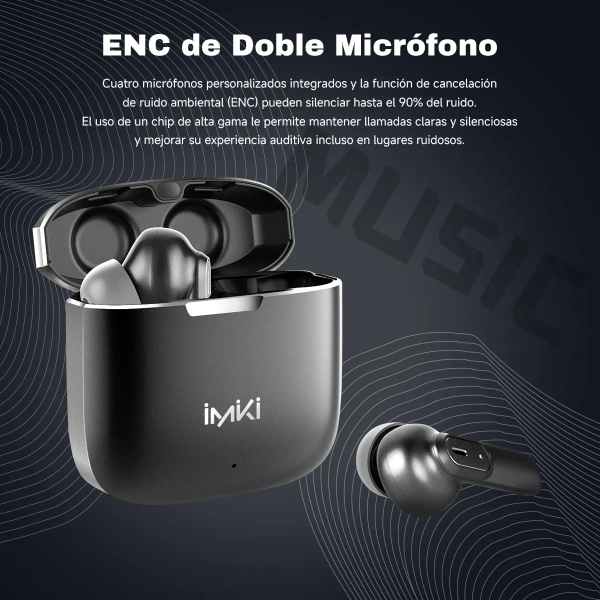 Audífonos Bluetooth Imiki MT2 Caja Metálica Dual Mic ENC Negro