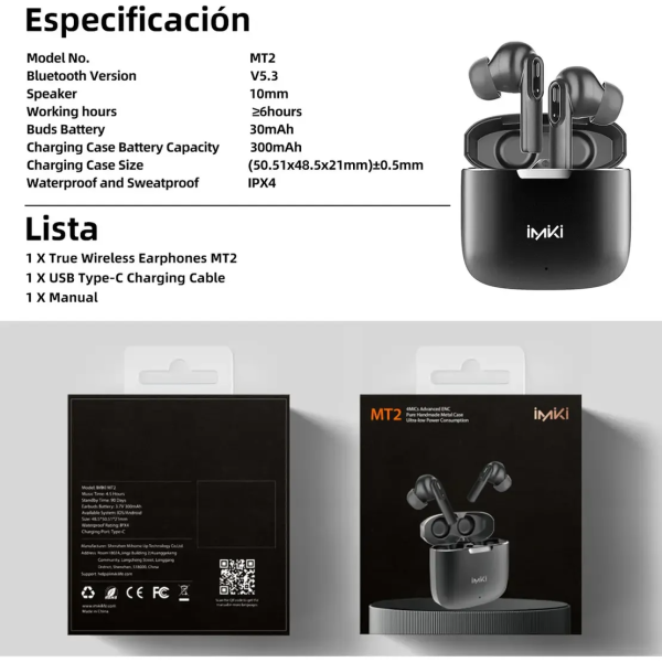 Audífonos Bluetooth Imiki MT2 Caja Metálica Dual Mic ENC Negro